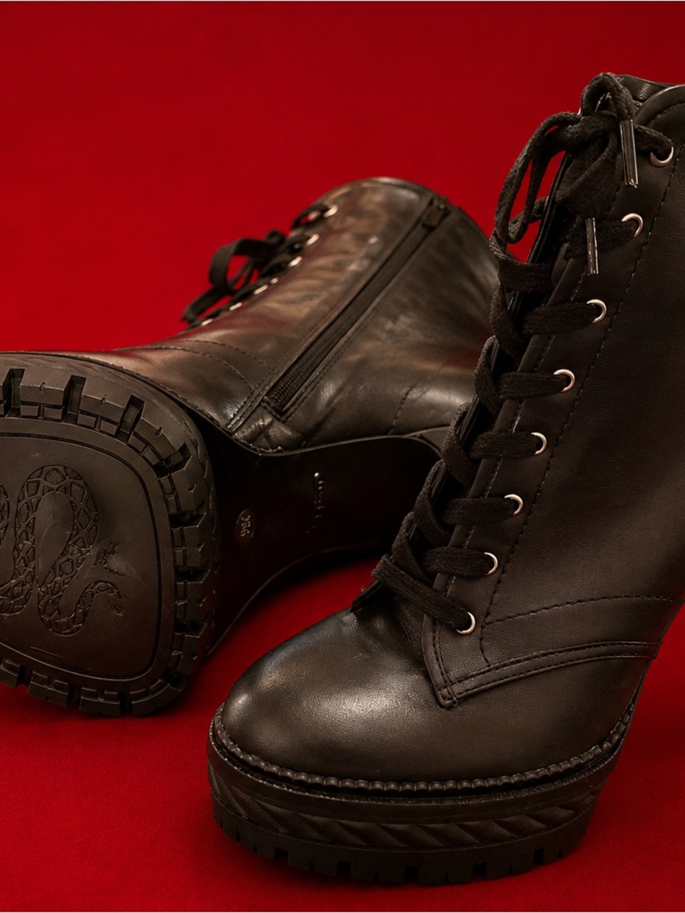 Black Lace-Up Platform Ankle Boots - Picture 1 of 1